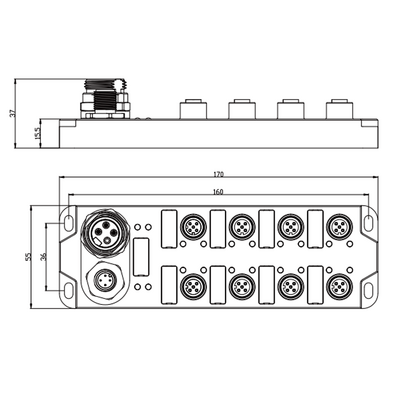LKHA-16UP-M12G-AP4 ELCO IO-LINK SENSOR HUB, CLASS-A, M12 A-CODE 4PIN IO-LINK CONN. AND 7/8" 4PIN AUXILIARY POWER SUPPLY, 8XM12 5PIN, 16 DI/DO, PNP, METAL, IP67